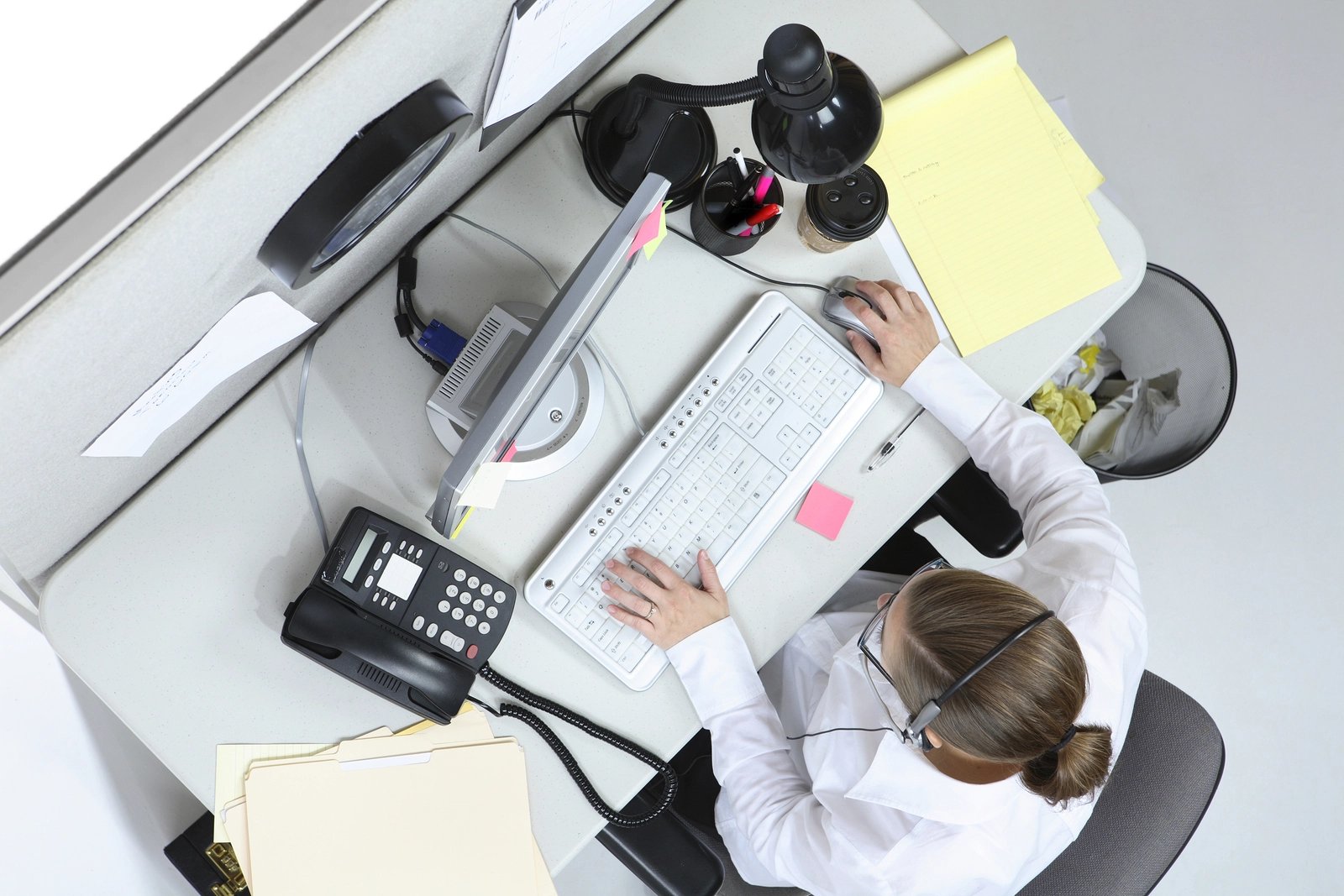 Overhead view of woman working at DSE Workstation
