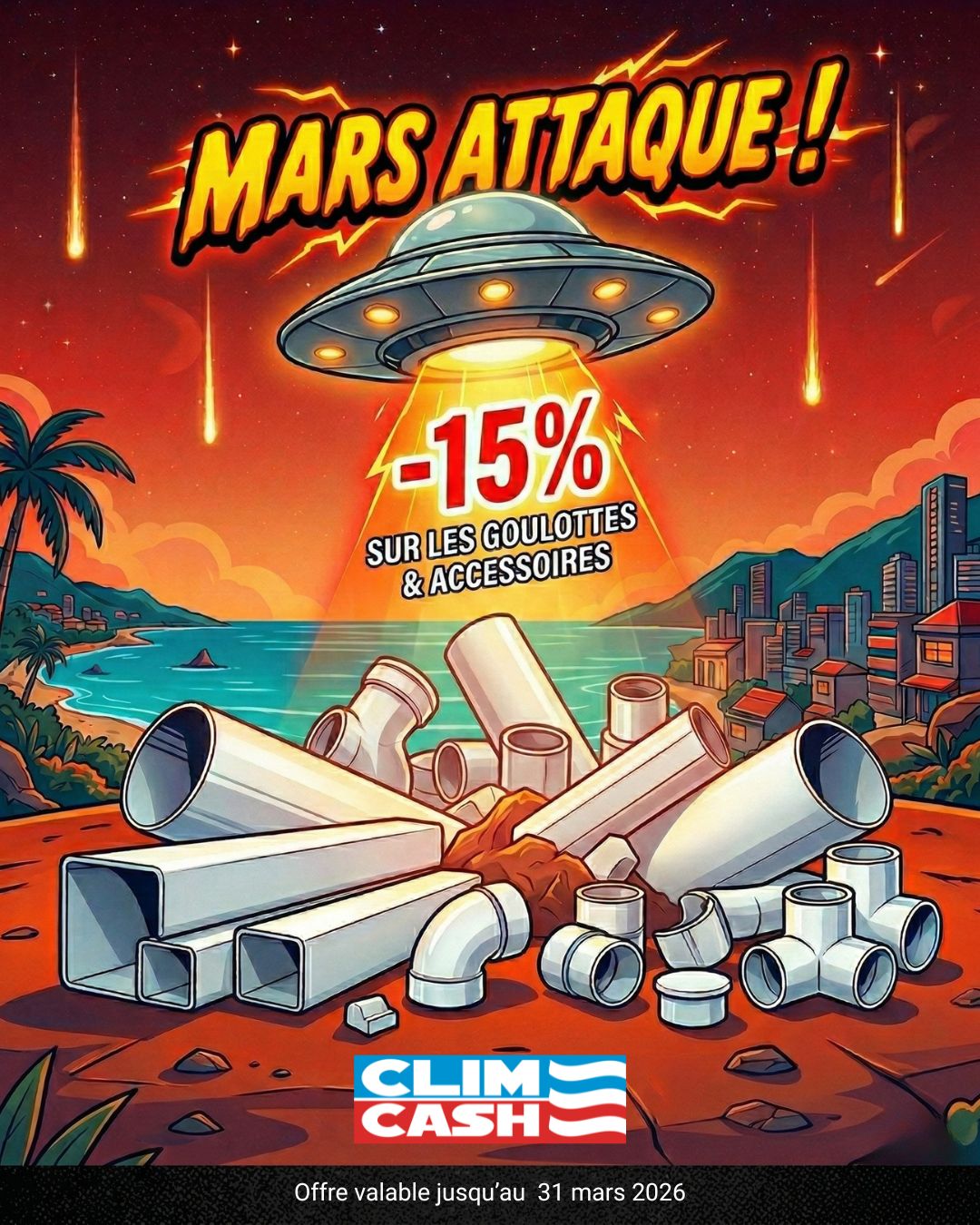 Mars attaque : -15 % sur les goulottes et accessoires de climatisation chez Clim Cash Guadeloupe