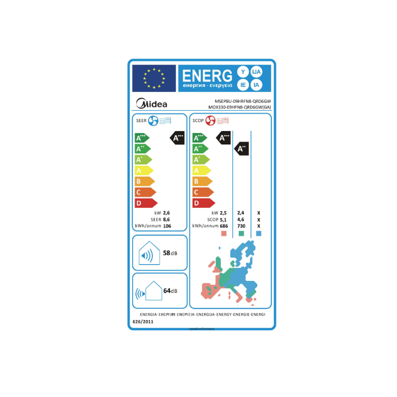 Climatiseur Midea Mural Inverter Xtreme Pro Ultimate MSEP/MOX2-09H 2,7 kW 9000 Btu/h
