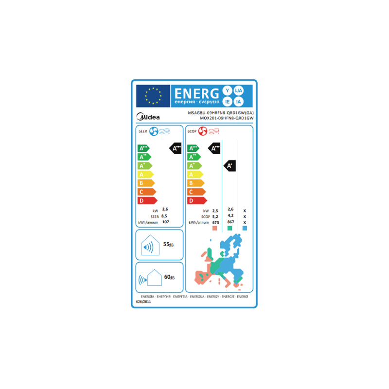 Climatiseur Midea Mural Inverter Xtreme Save MSAG/MOX2-09H 2,7 kW 9000 Btu/h