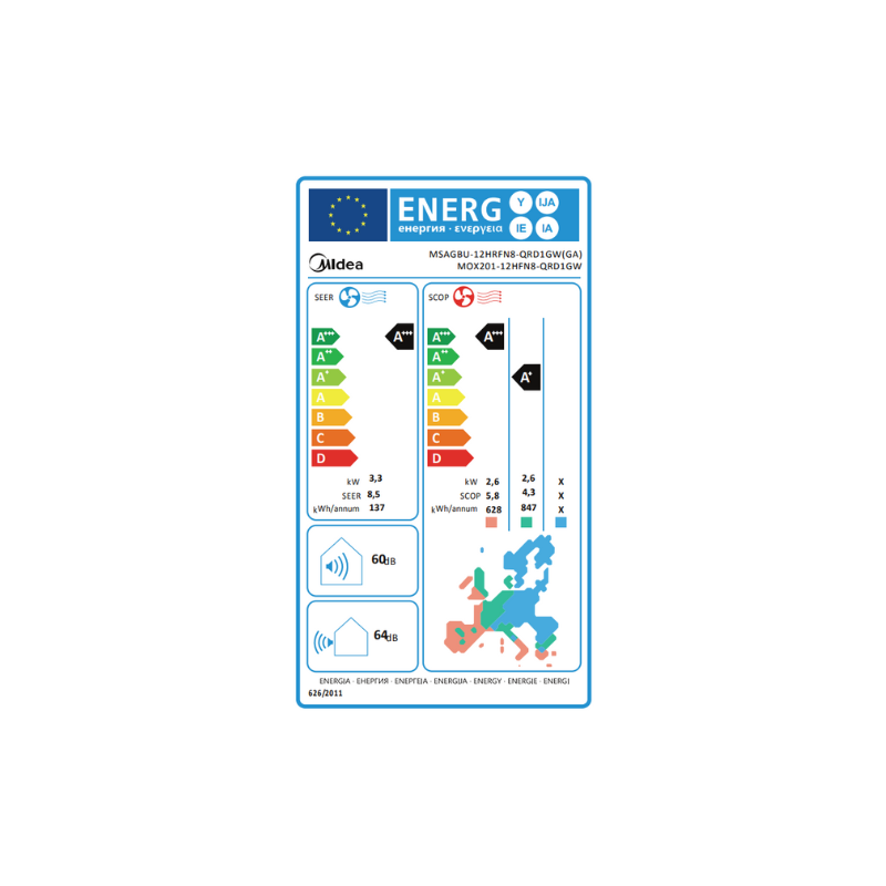 Climatiseur Midea Mural Inverter Xtreme Save MSAG/MOX2-12H 3,5 kW 12000 Btu/h