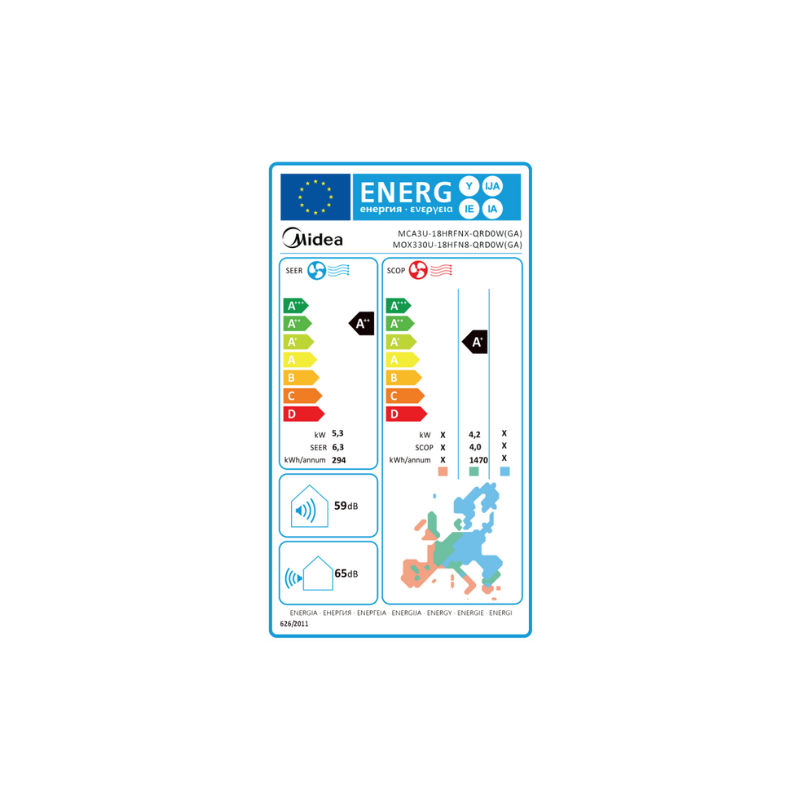 Climatiseur Midea Cassette Inverter MCA3U/MOX330U-18H 600x600 5,0 kW 18000 Btu/h