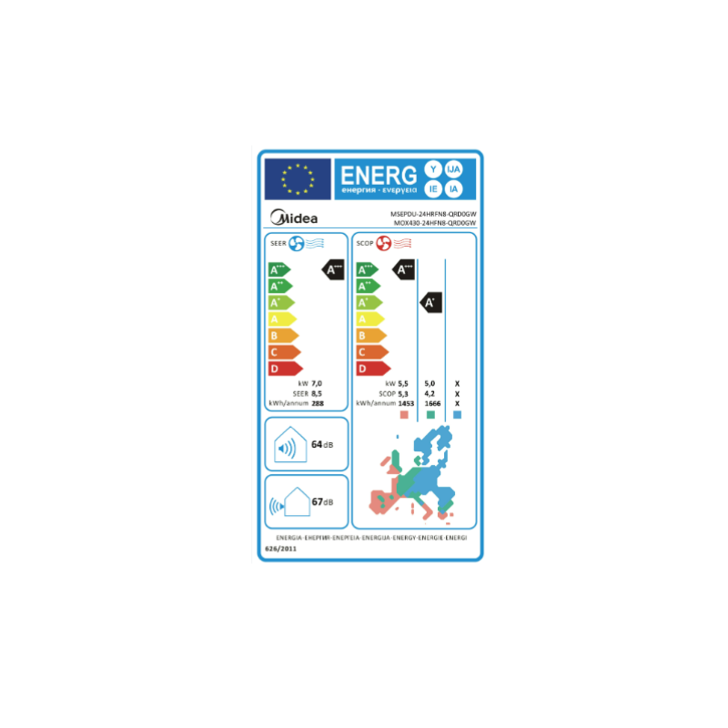 Climatiseur Midea Mural Inverter Xtreme Pro Ultimate MSEP/MOX4-24H 7,1kw 24000 Btu/h