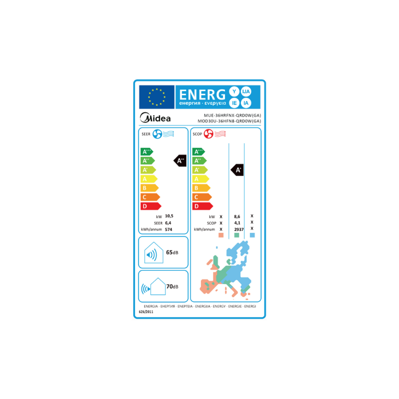 Climatiseur Midea Allège/Plafonnier Inverter MUE/MOD30U-36H 10,5 kW 36000 Btu/h