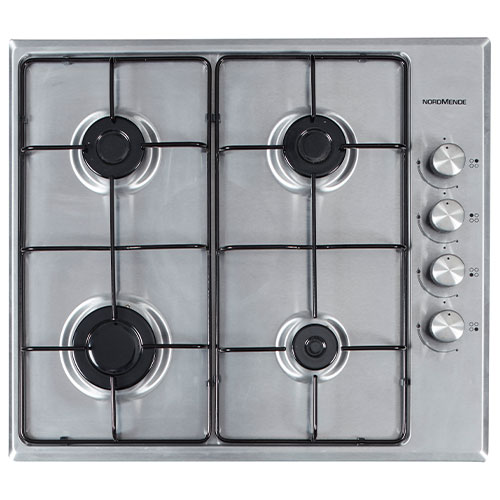 60cm 4 x Burner Gas Hob Enamel Pan Supports Stainless Steel