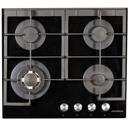 60cm 4 x Burner Gas Hob Cast Iron Pan Supports Black Glass