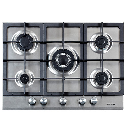 70cm 5 x Burner Gas Hob 1 x Wok Burner Cast Iron Pan Supports Stainless Steel