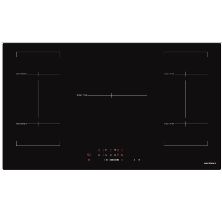 90cm 5 x Zone Touch Control Induction Hob 2 x Bridge Zone Black Frameless