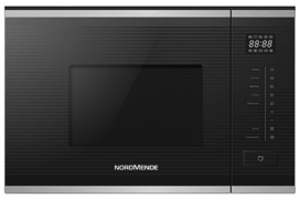 NordMende Slim Depth 20L Built In Microwave + Grill Wall Mounted Stainless Steel + Black Glass