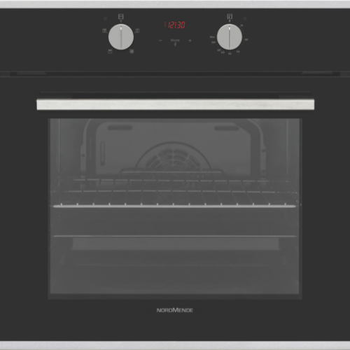 Built In 65L Single Fan Oven Grill Timer Black Glass with Stainless Steel