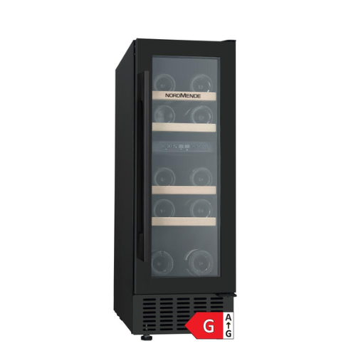NordMende 30cm Free Standing or Built In Wine Cooler 17 Bottle Dual Zone Slim Black Frame