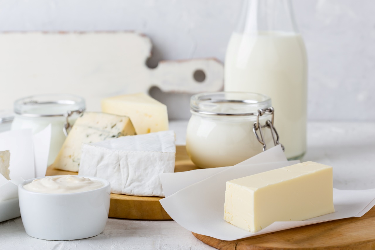 fresh dairy products on a table