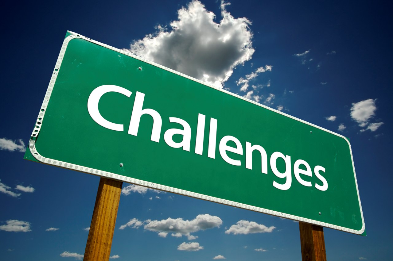 road sign with the word challenges painted