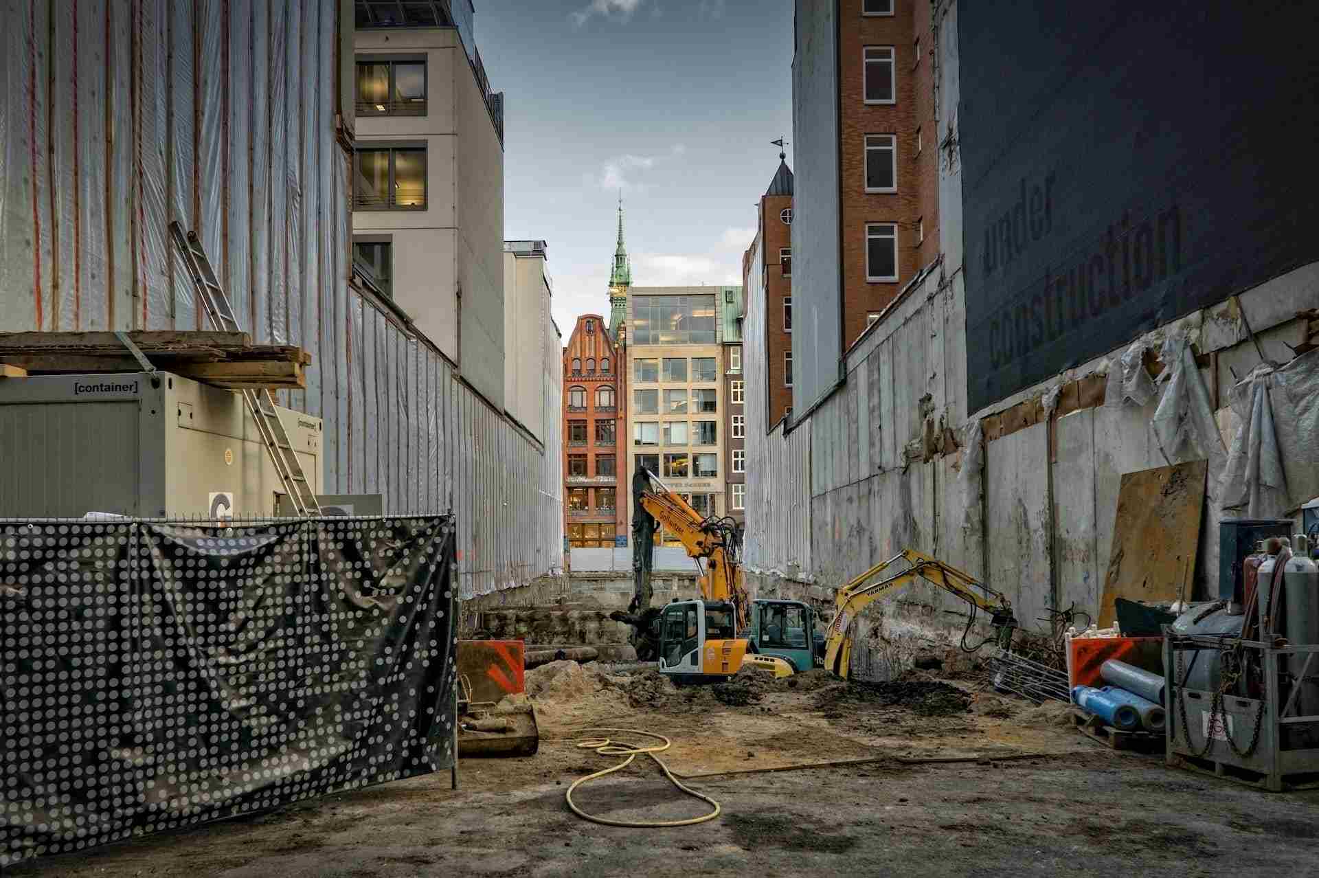 an excavator in a construction site
