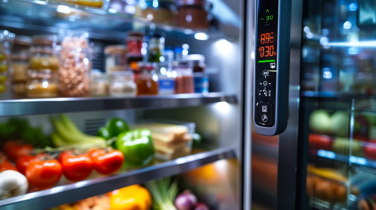 modern fridge full of fresh food