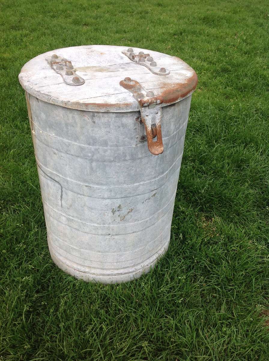 Vintage round galvansied feed bin SOLD