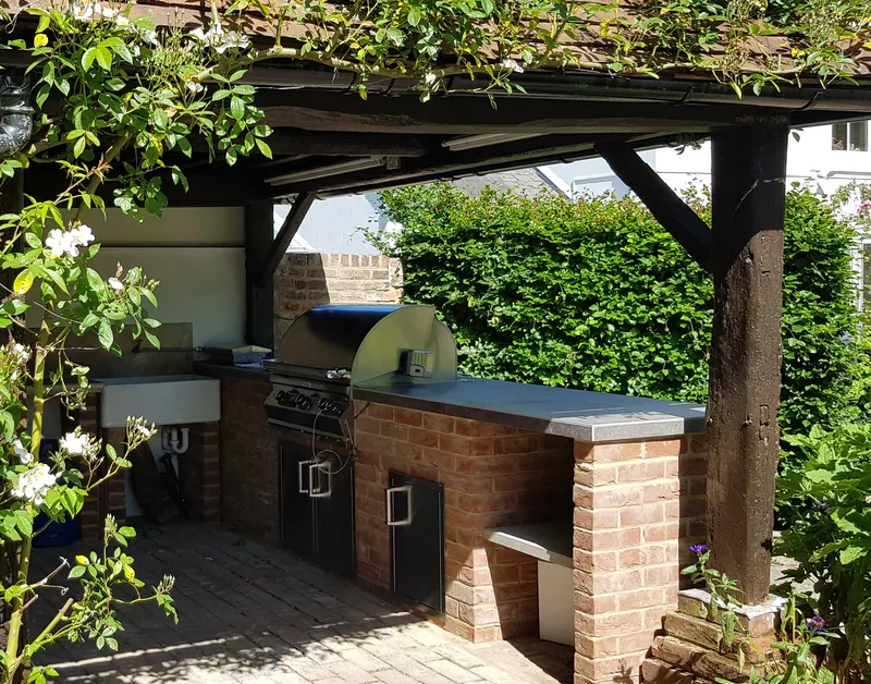 The inside of an outdoor kitchen building
