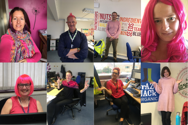 Community Foods staff taking part in Wear it Pink 