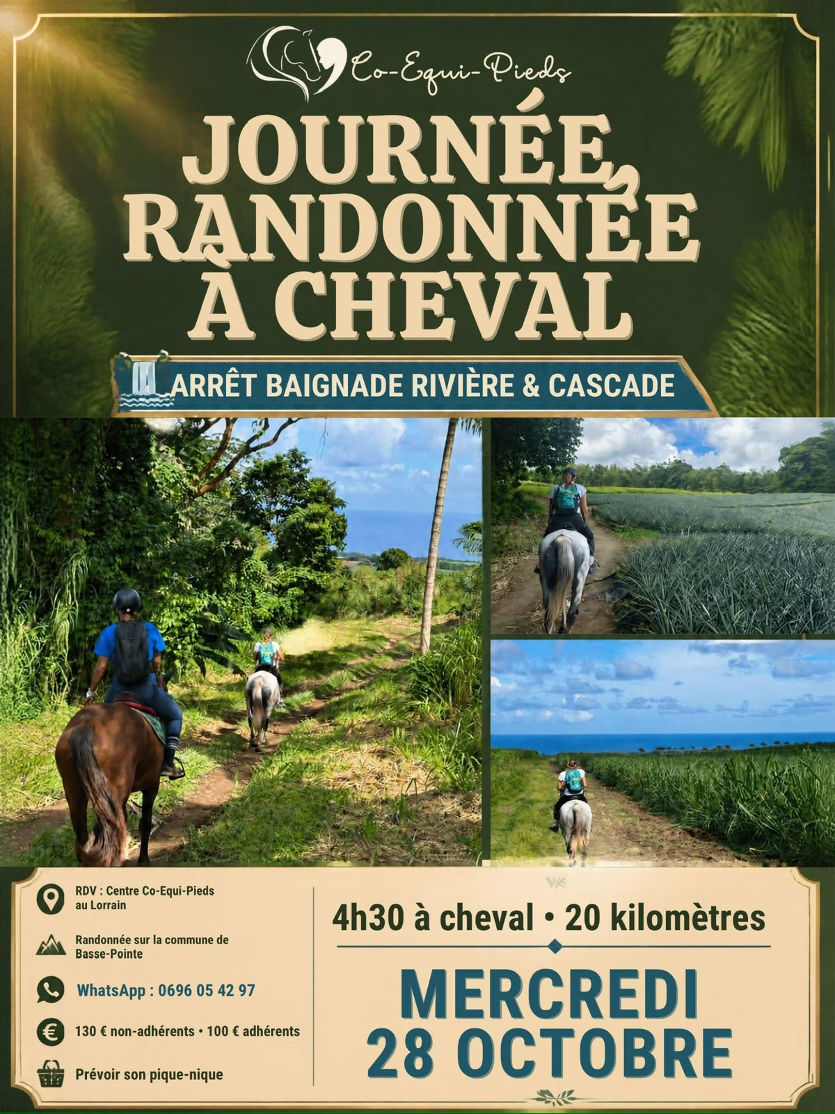 Journée randonnée à cheval en Martinique le 28 octobre 2026