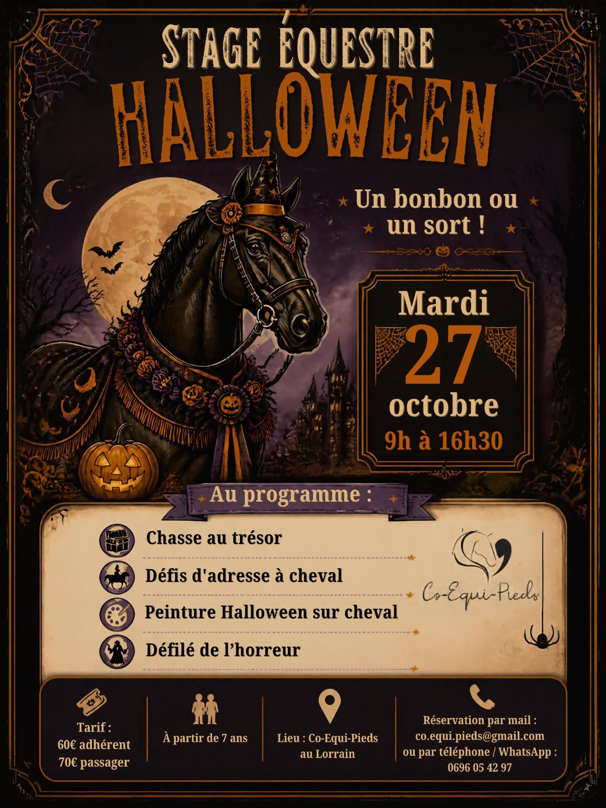 Stage équestre Halloween en Martinique : mardi 27 octobre 2026 chez Co-Equi-Pieds
