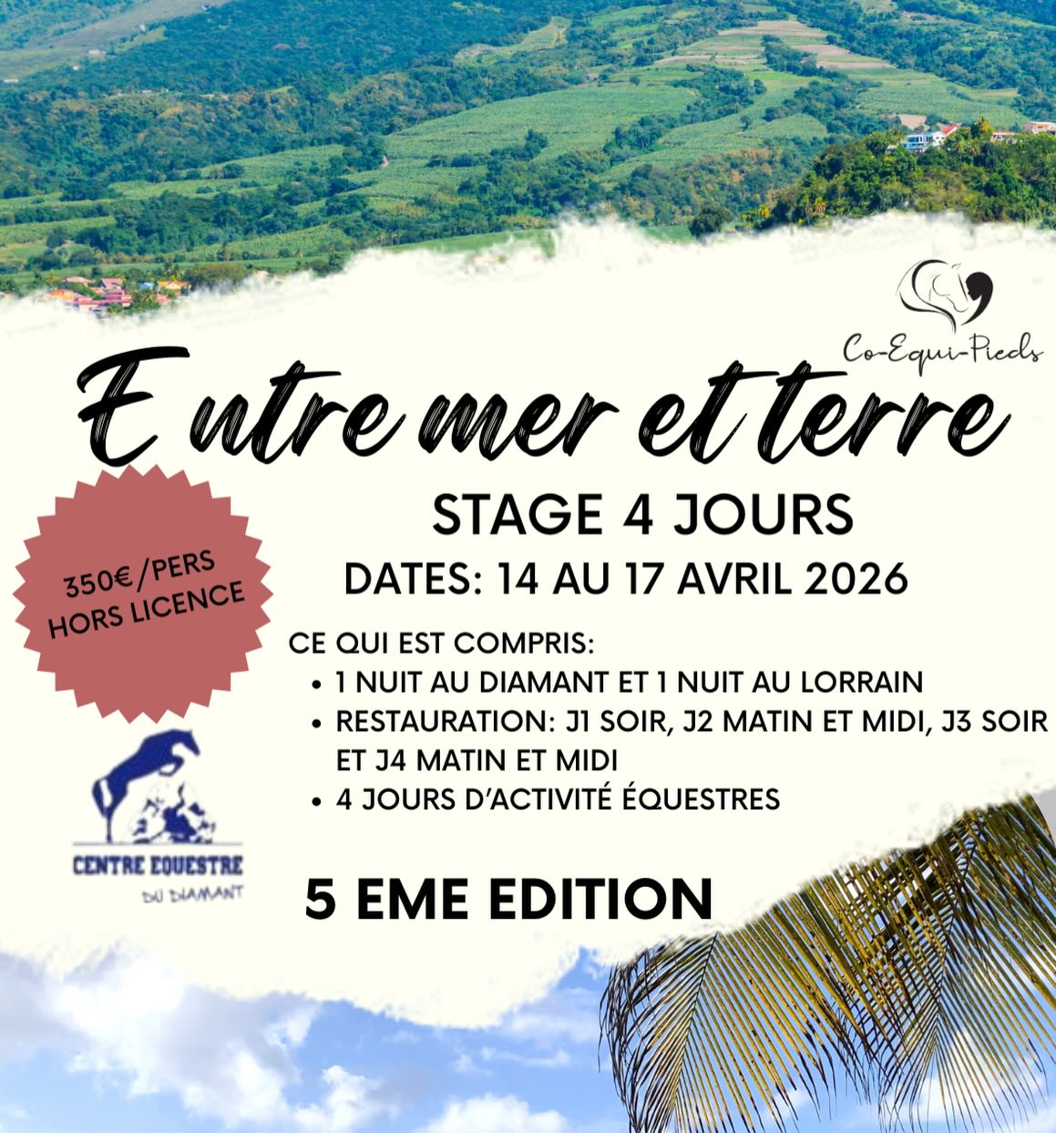 Stage équitation “Entre mer et terre” – 5ᵉ édition au Diamant et au Lorrain du 14 au 17 avril 2026