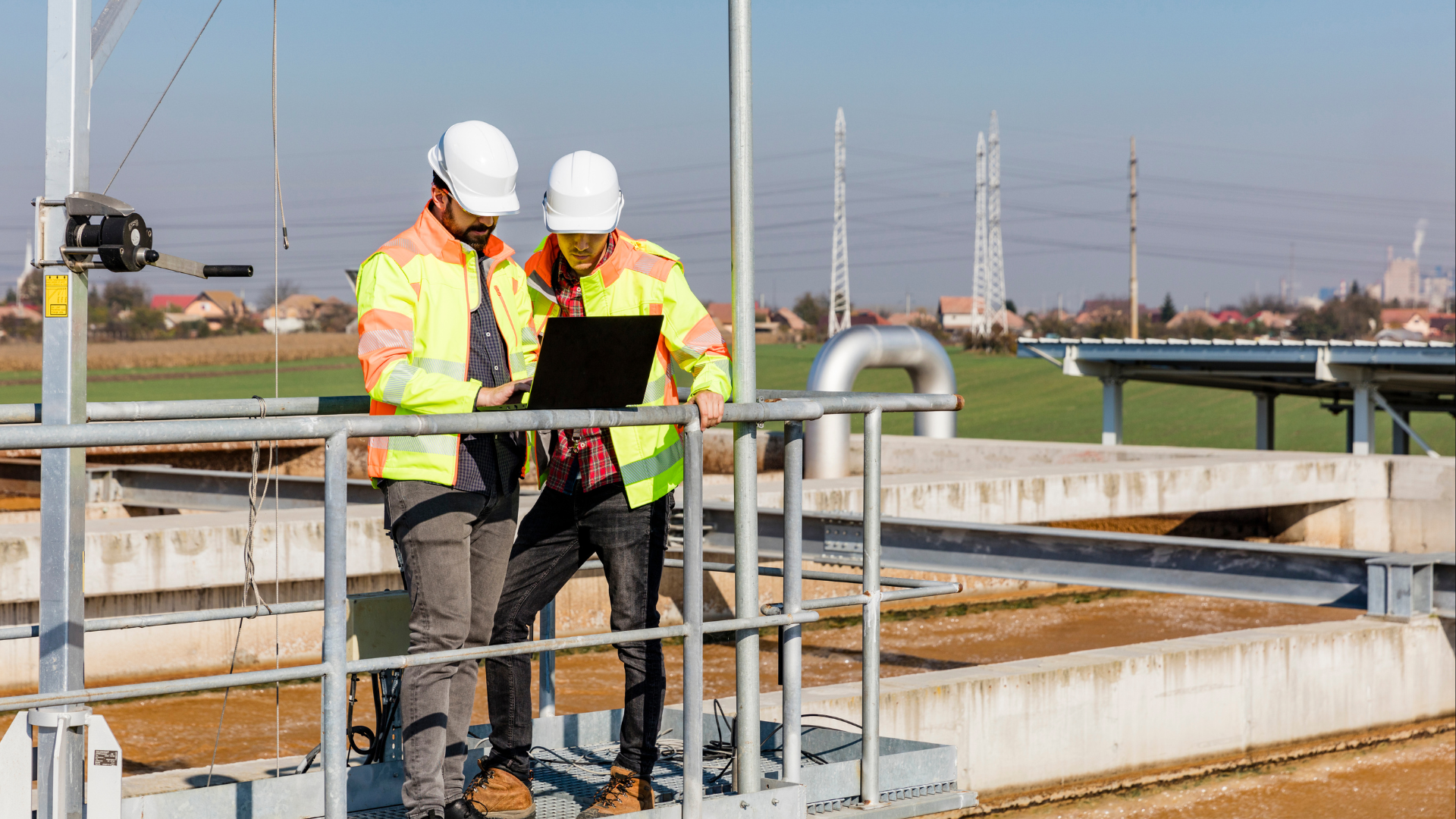 Water engineers at water treatment facility