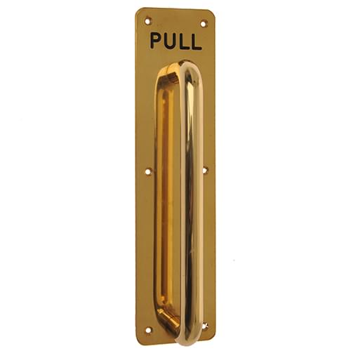 7048 150MM POL. BRASS PULL HANDLE ON PLATE ENGRAVED 'PULL'