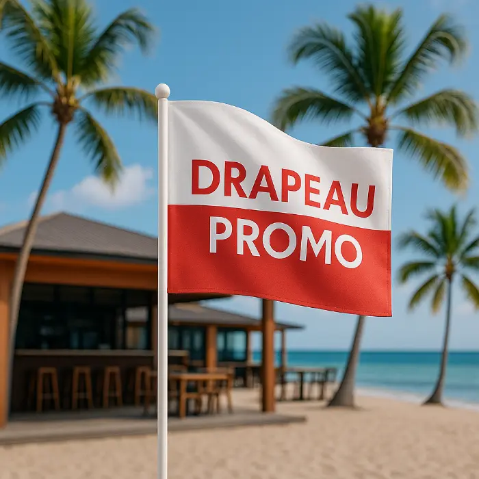DRAPEAUX PROMO DE MANIFESTATION AVEC HAMPE PLASTIQUE