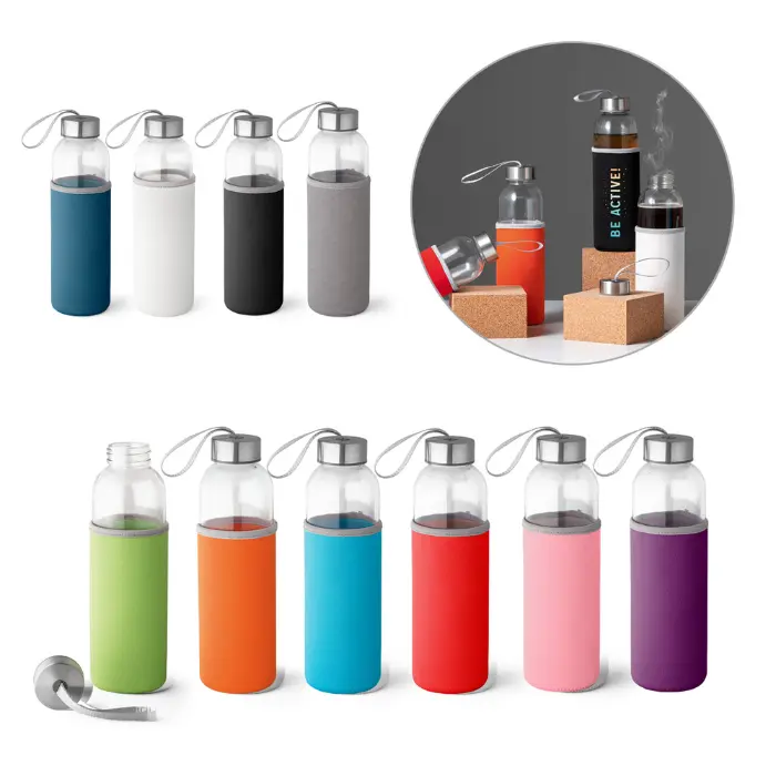 Bouteille de sport en verre et acier inoxydable 520 mL