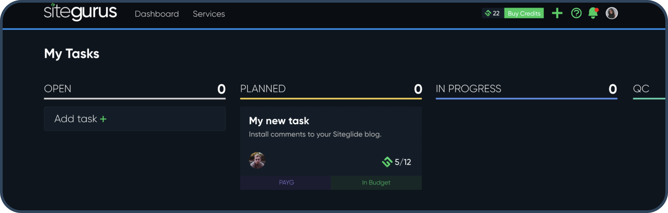 SiteGurus portal screenshot