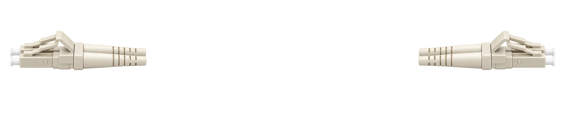 An OM3 duplex fibre patch lead, LC/UPC to LC/UPC, in an aqua LSZH jacket and labelled at both ends
