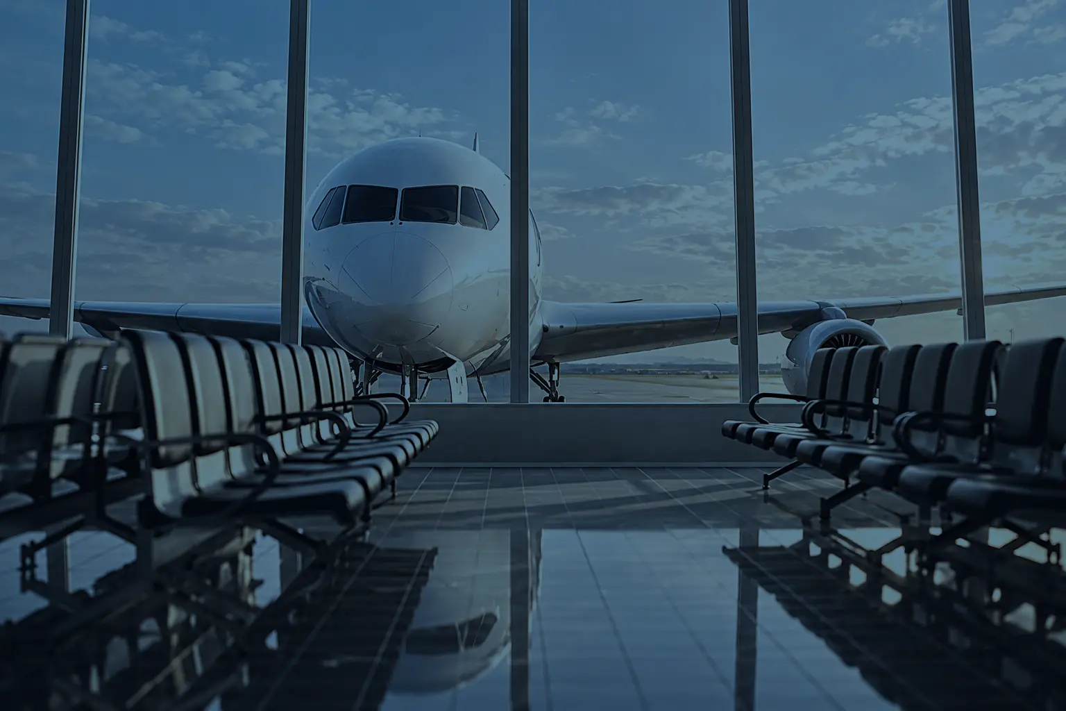 An aircraft seen from an airport terminal
