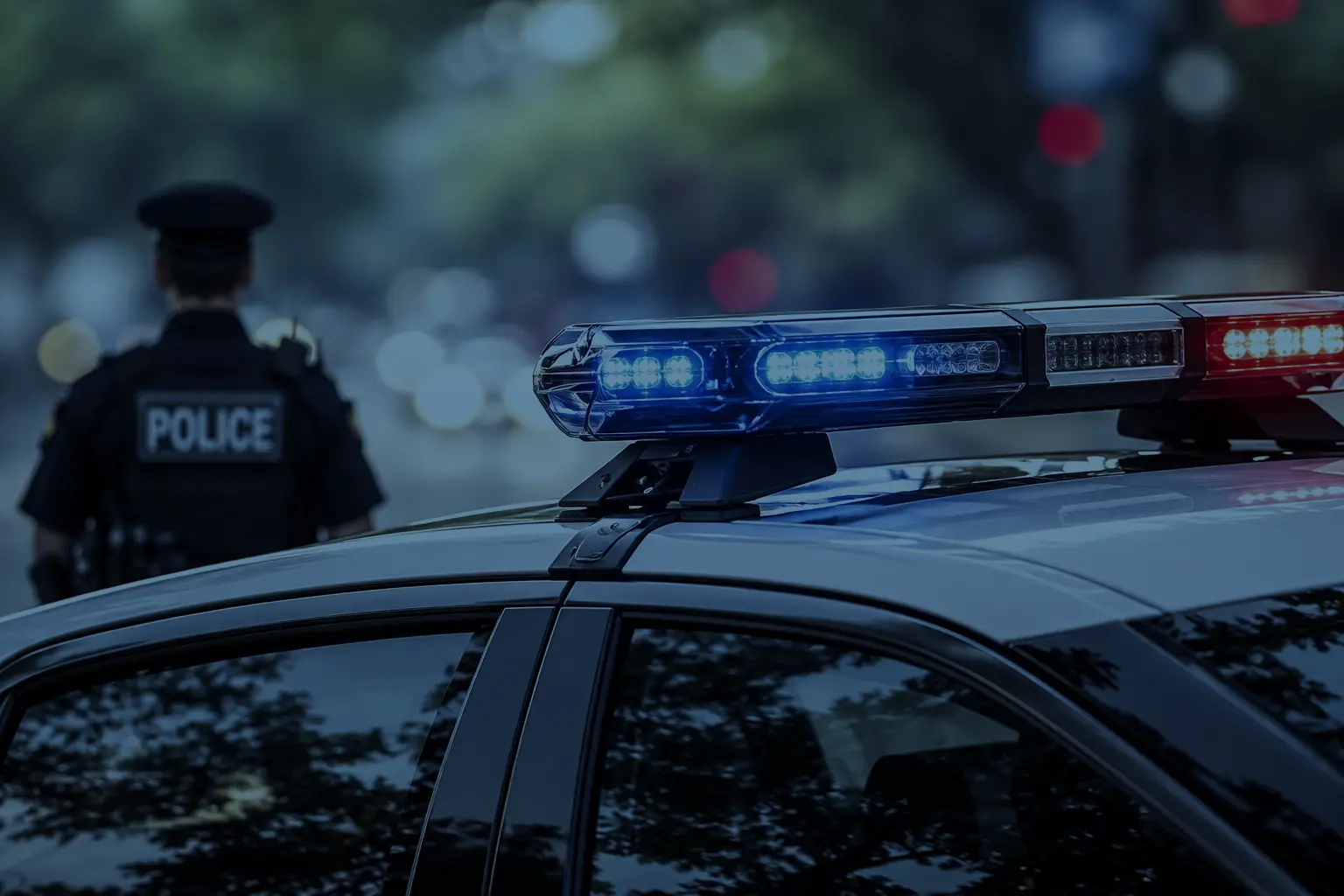 A police vehicle on a city street