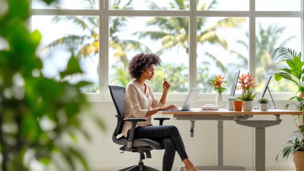 femme au bureau sur une chaise de bureau