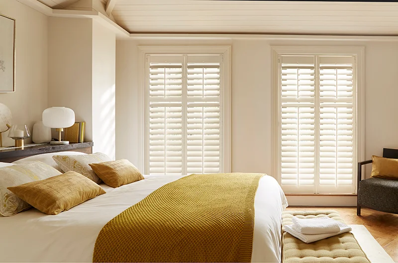 Grey kitchen with made-to-measure shutters in Leicester.