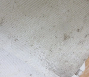 Dirty, textured white surface with dark spots and grid pattern.
