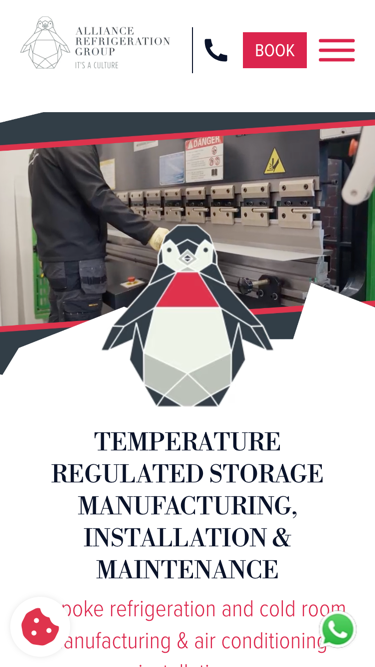 Alliance Refrigeration website on mobile