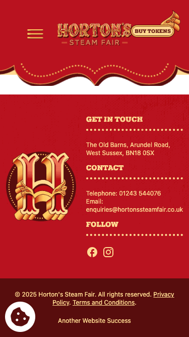 Horton's Steam Fair website on mobile