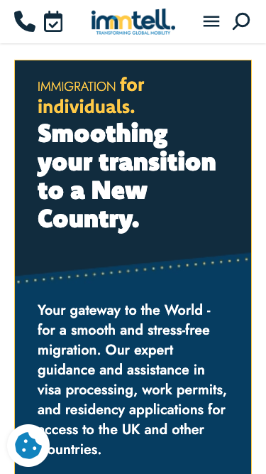 Immtel Immigration Services website on mobile