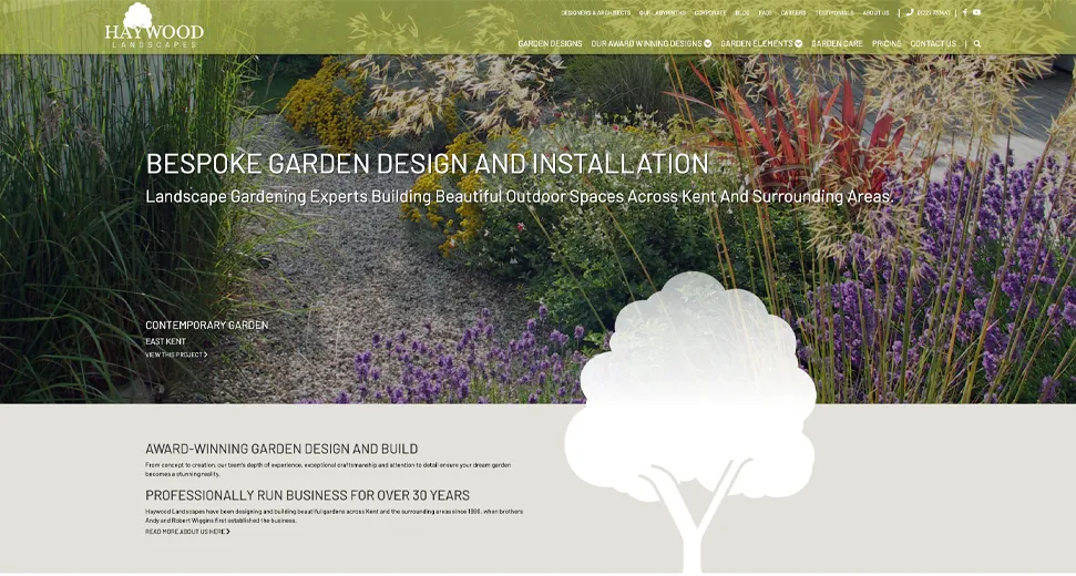 Haywood Landscapes website on desktop