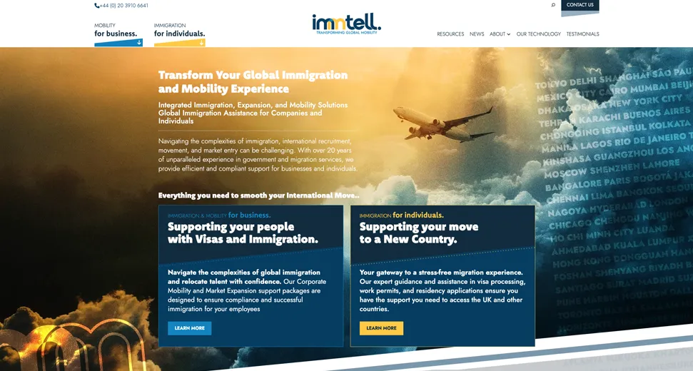 Immtel Immigration Services website on desktop