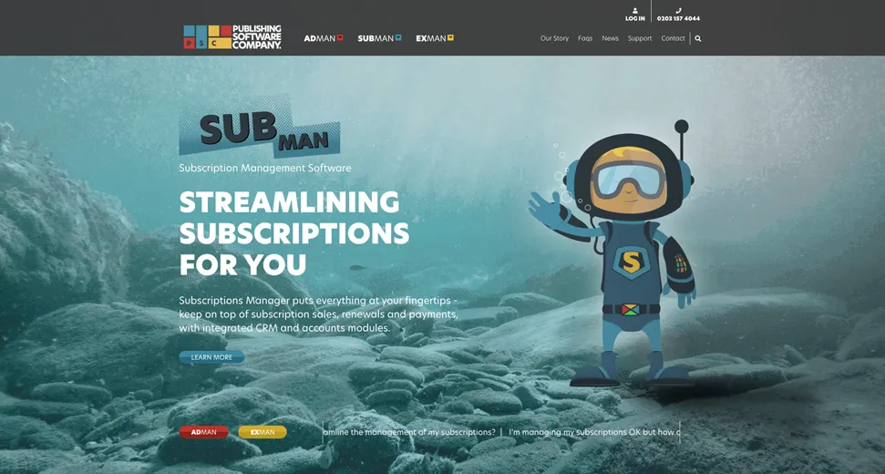 Publishing Software Company website on desktop