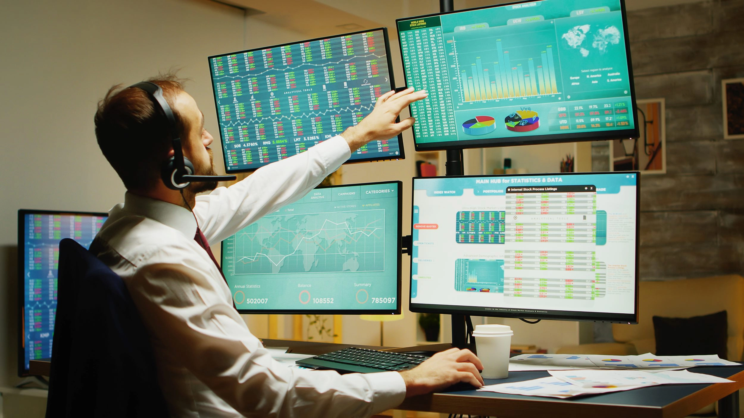 overworked-stock-market-trader-drinking-coffee-home-office-front-multiple-displays-with-real-time-data-analysis